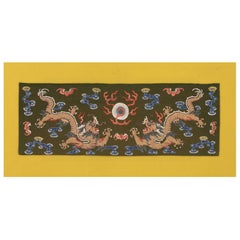 Pair of Five Clawed Dragon Design Silk & Metal Chinese Textile