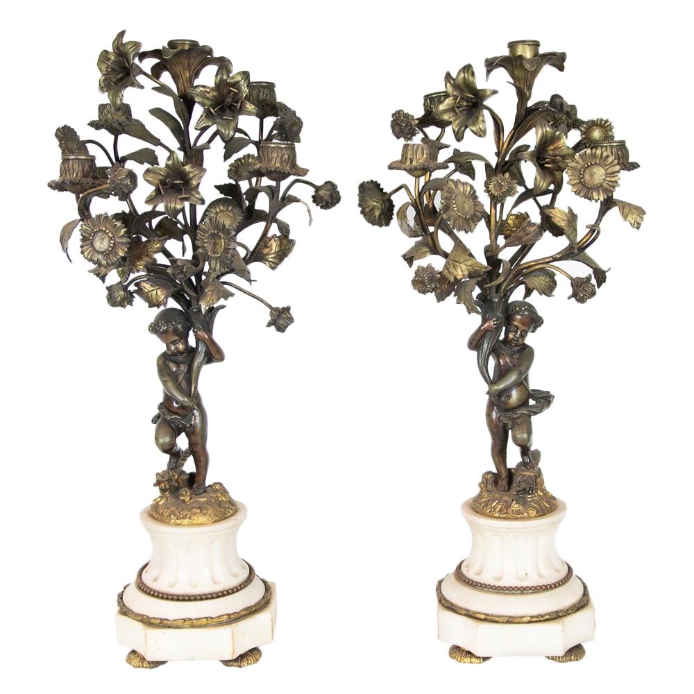 Pair of Five Hole Cupid Candelabra