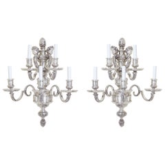 Pair of Caldwell Sconces, Five Light Sconces, Silver Nickel, 1920, Newly Wired