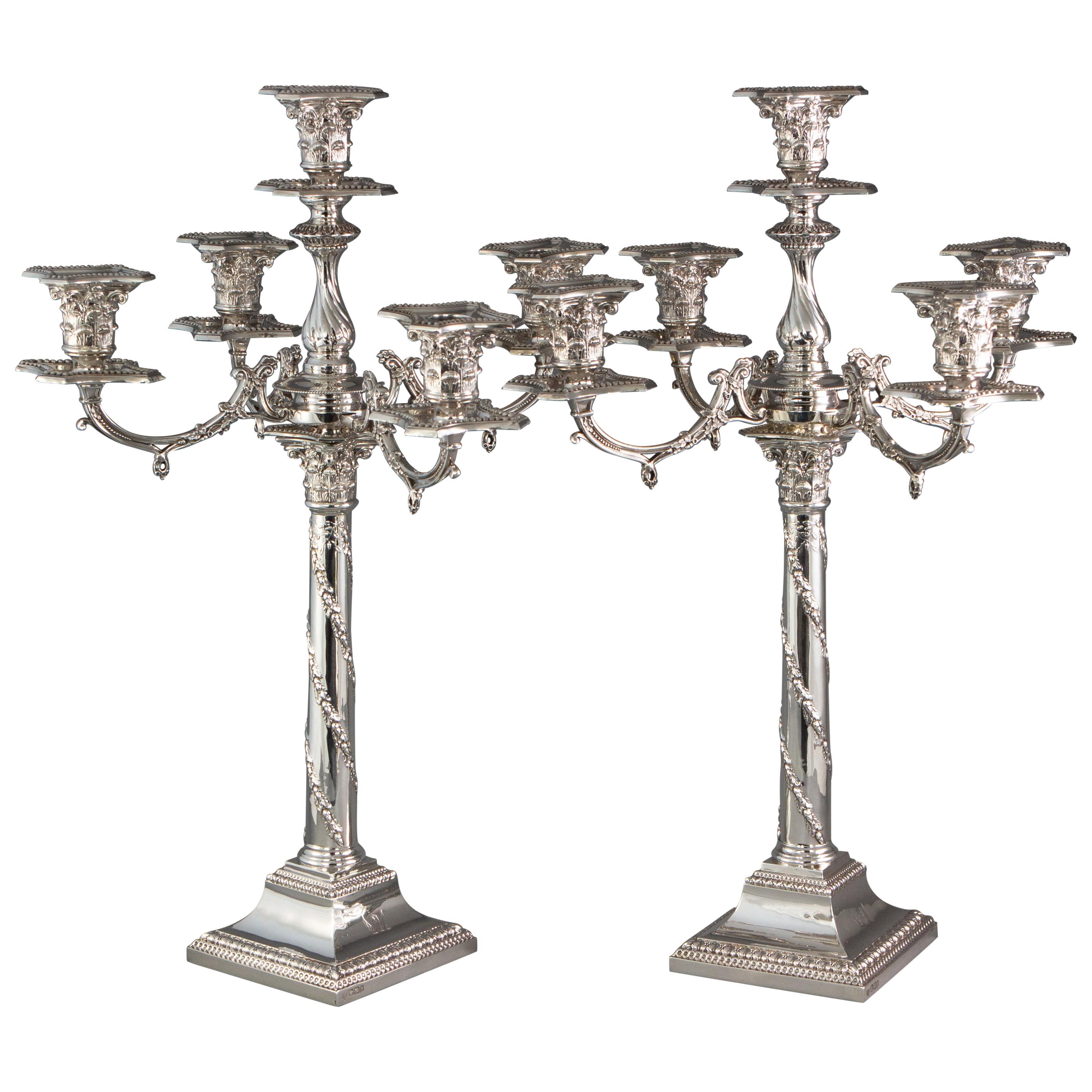 Pair of Five-Light Victorian Silver Candelabra Sheffield, 1894