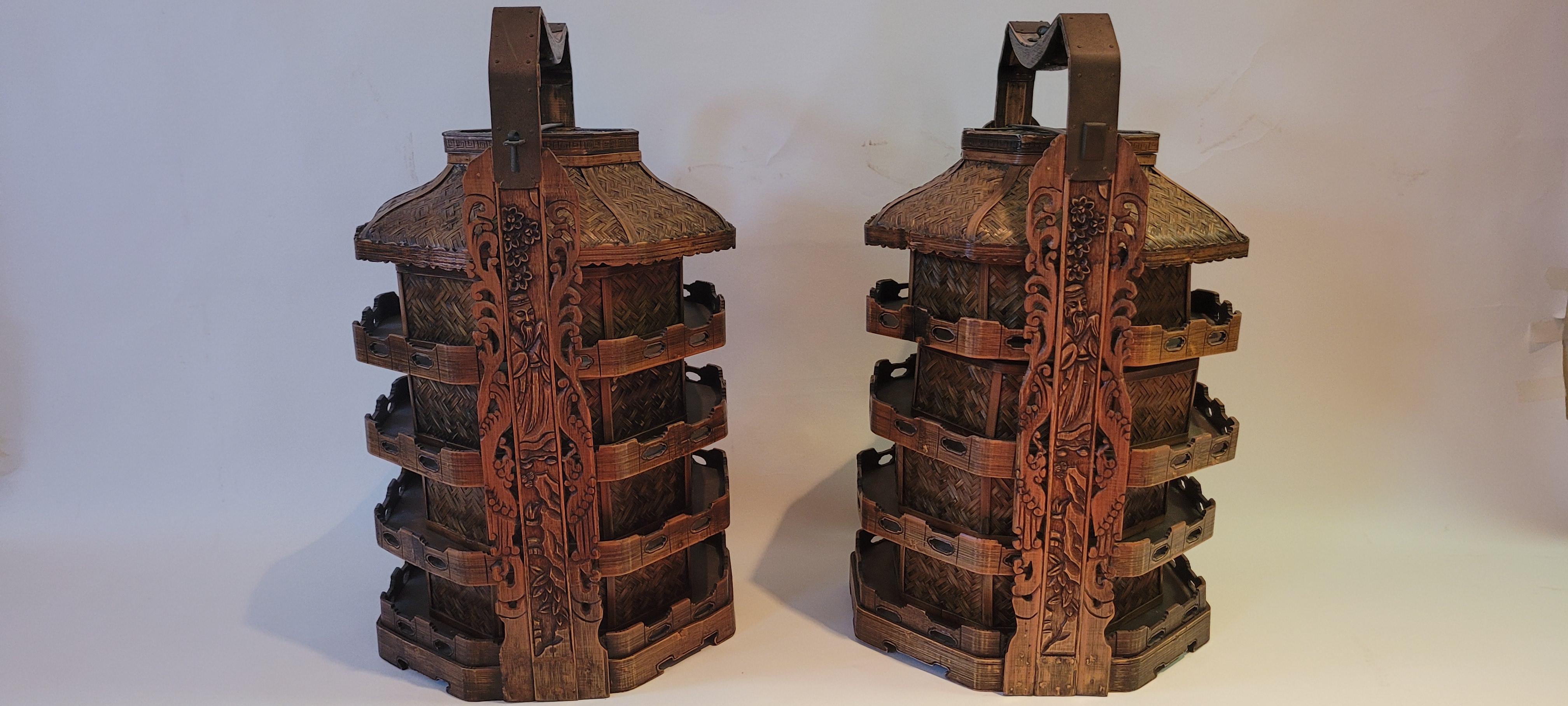 Pair of Five Tiered Baskets, 19th Century In Good Condition For Sale In Santa Monica, CA