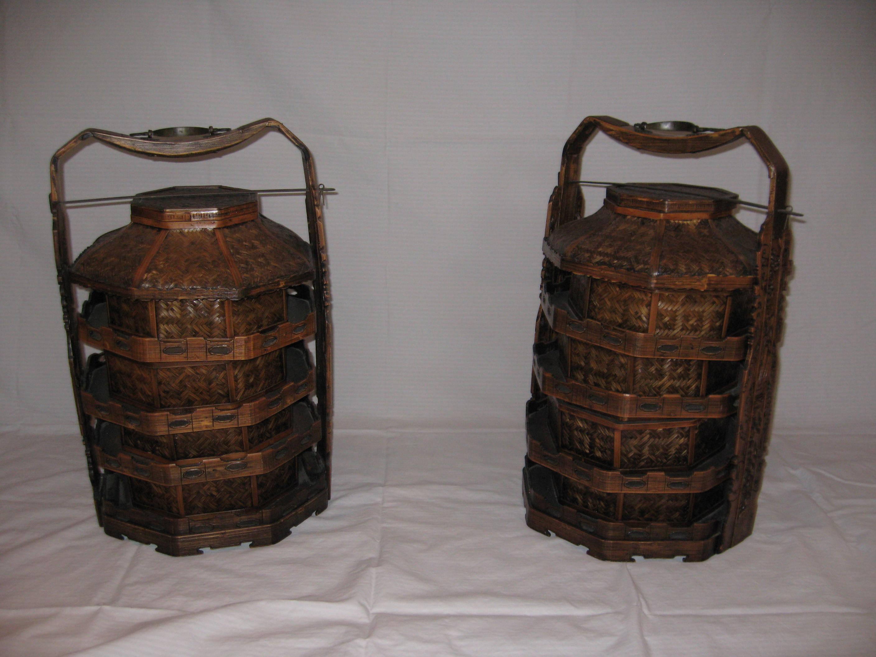 Bamboo Pair of Five Tiered Baskets, 19th Century For Sale