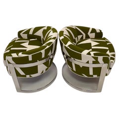 Pair of Flair Chrome Barrel Chairs in Pierre Frey Wokabi Fabric