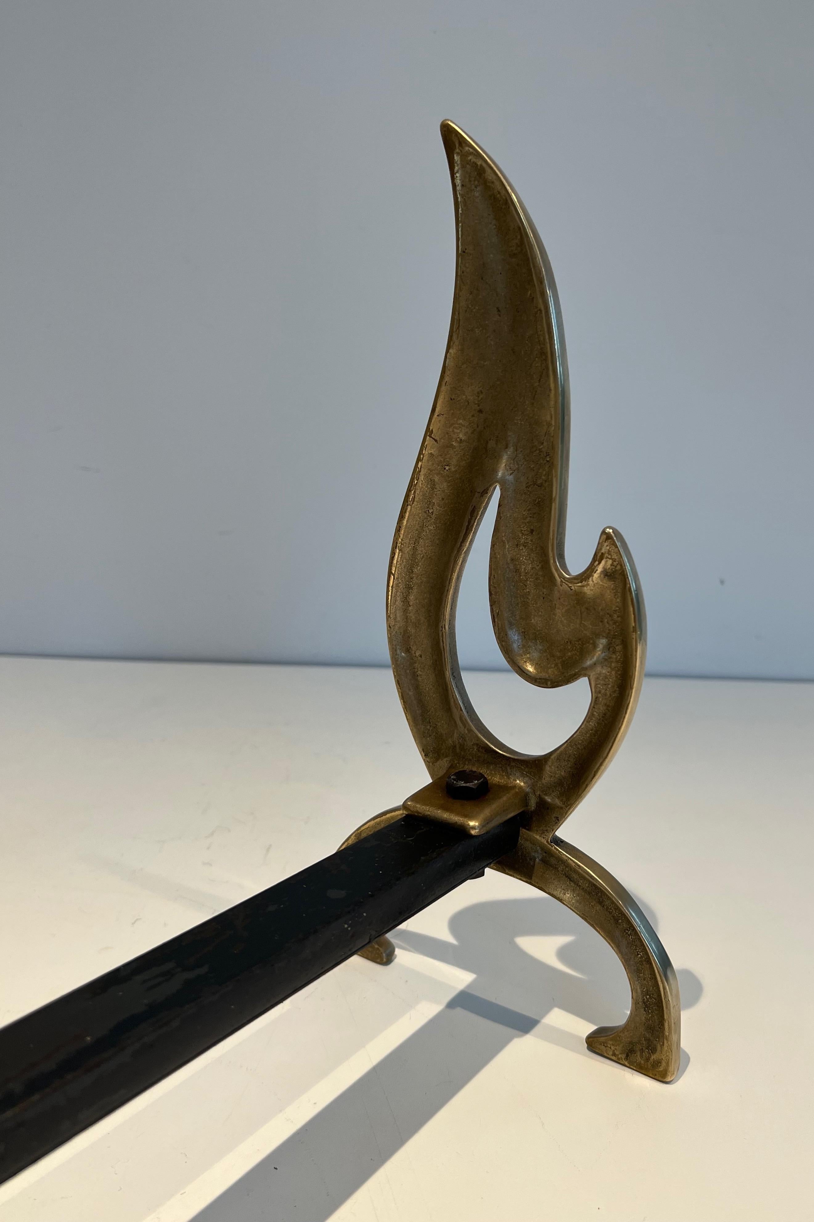 Pair of Flame Brass Andirons For Sale 6