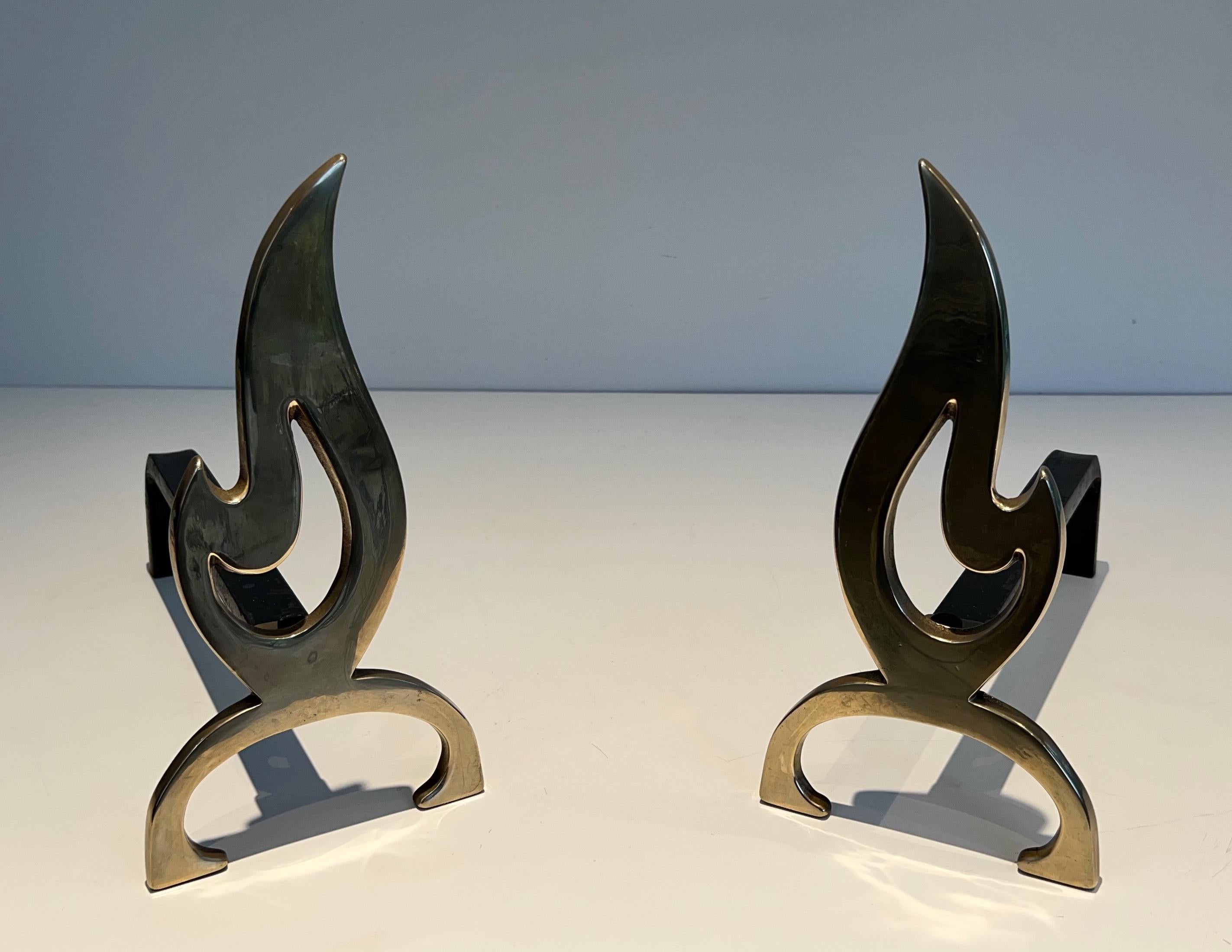 Pair of Flame Brass Andirons For Sale 7