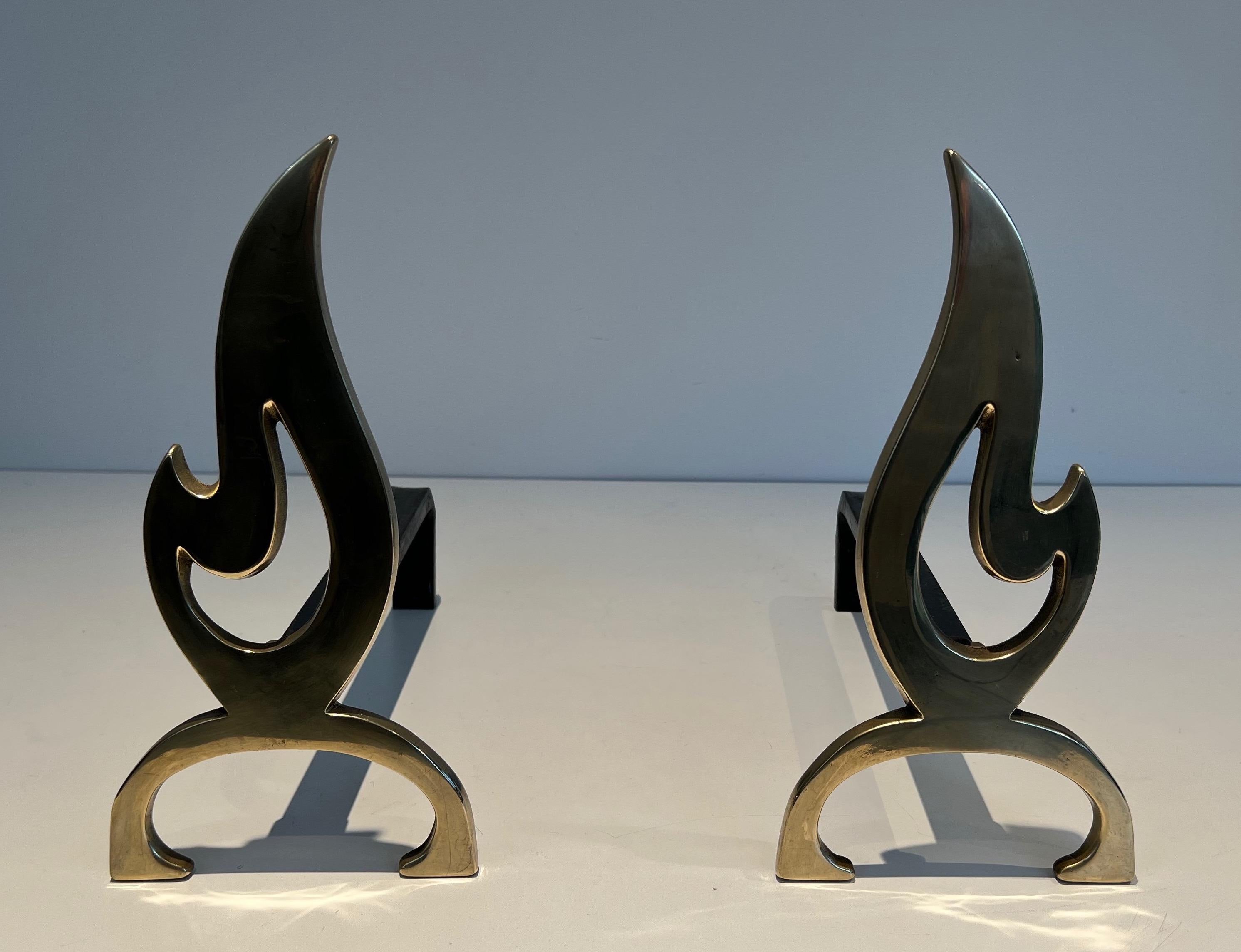 Pair of Flame Brass Andirons For Sale 8