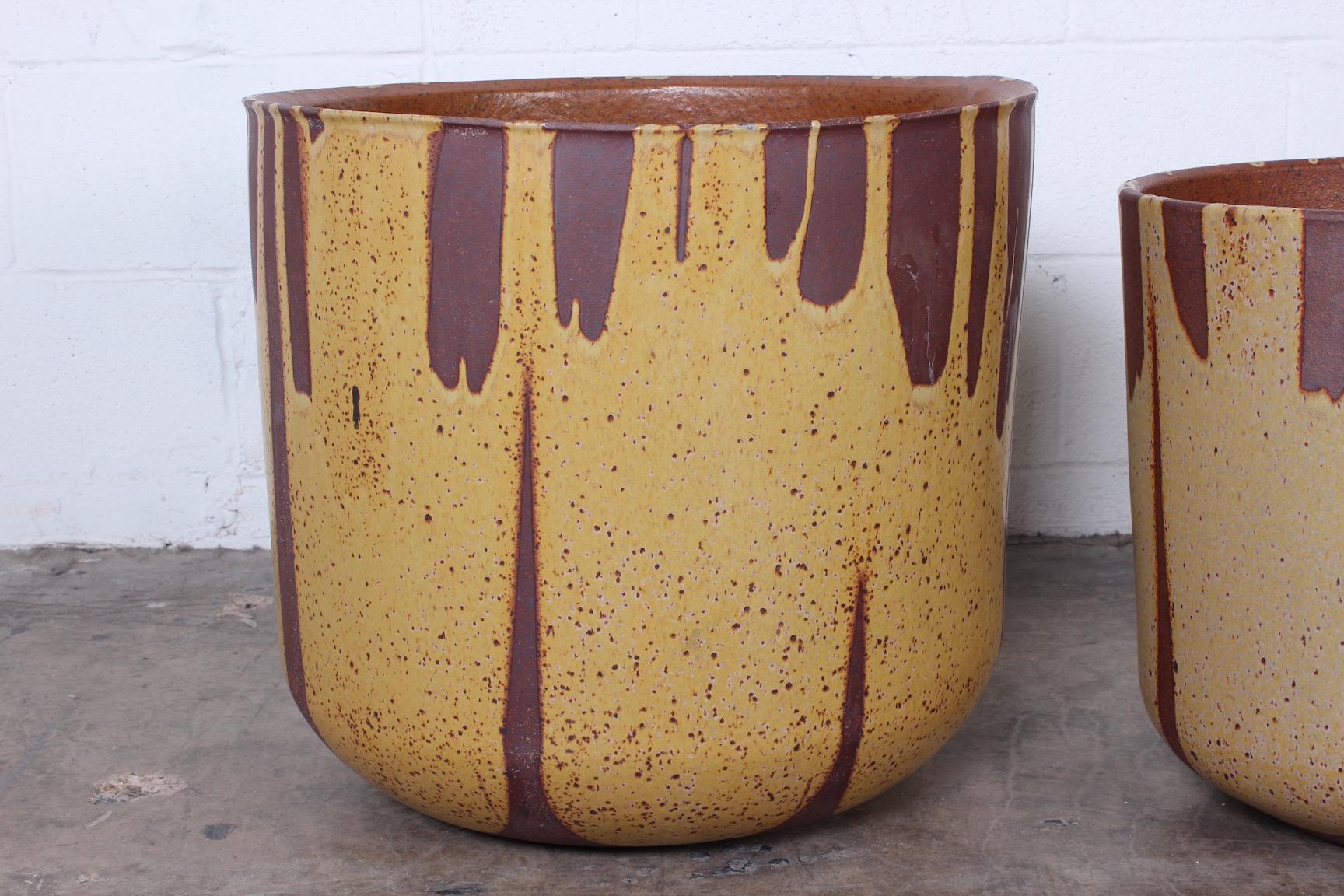 Pair of Flame Glazed Planters by David Cressey 2