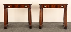 Pair of Flame Mahogany Empire Bedside Tables or End Tables, Philadelphia, 1950s
