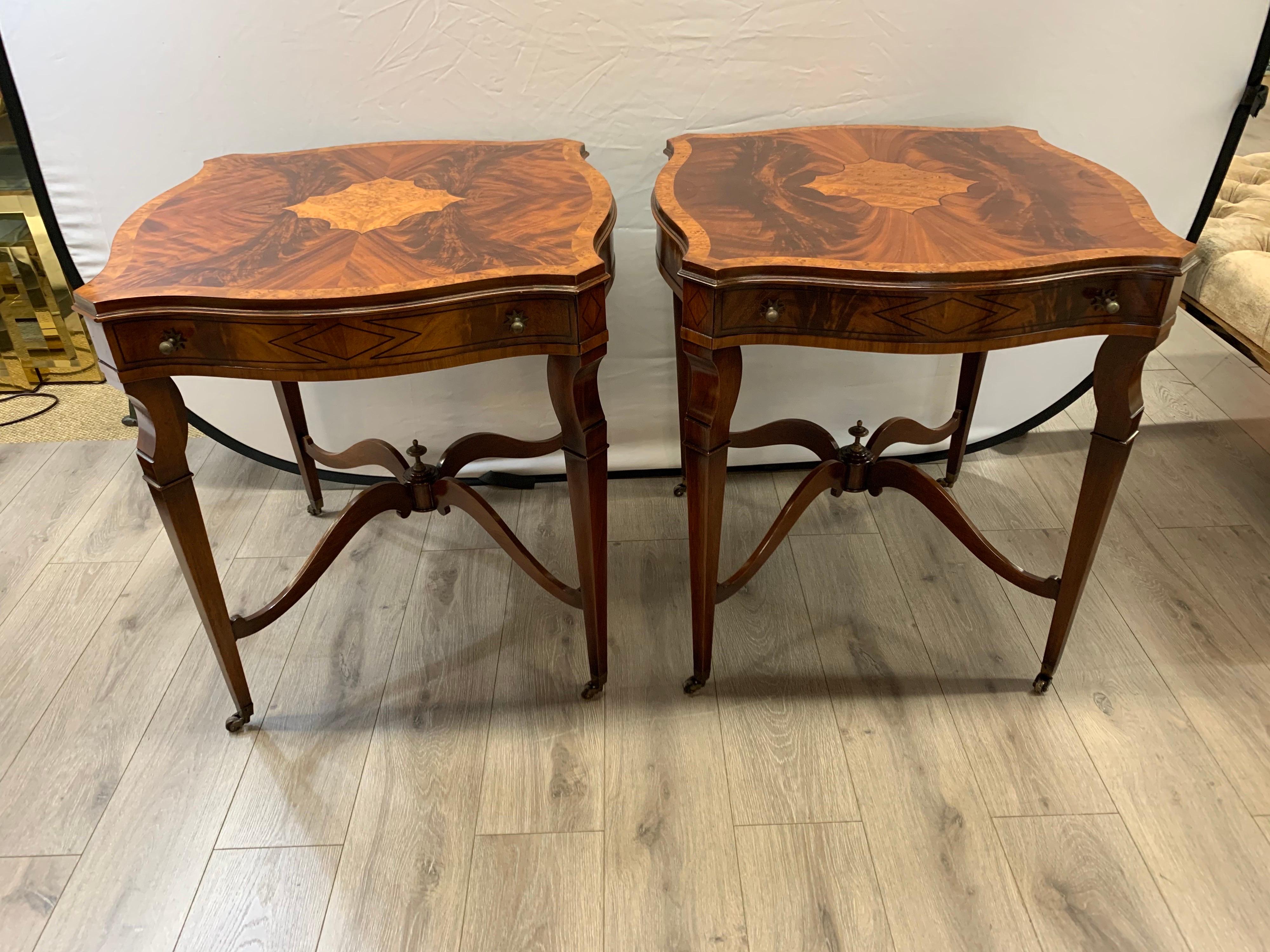 Mid-20th Century Pair of Flame Mahogany End Tables Occasional Side