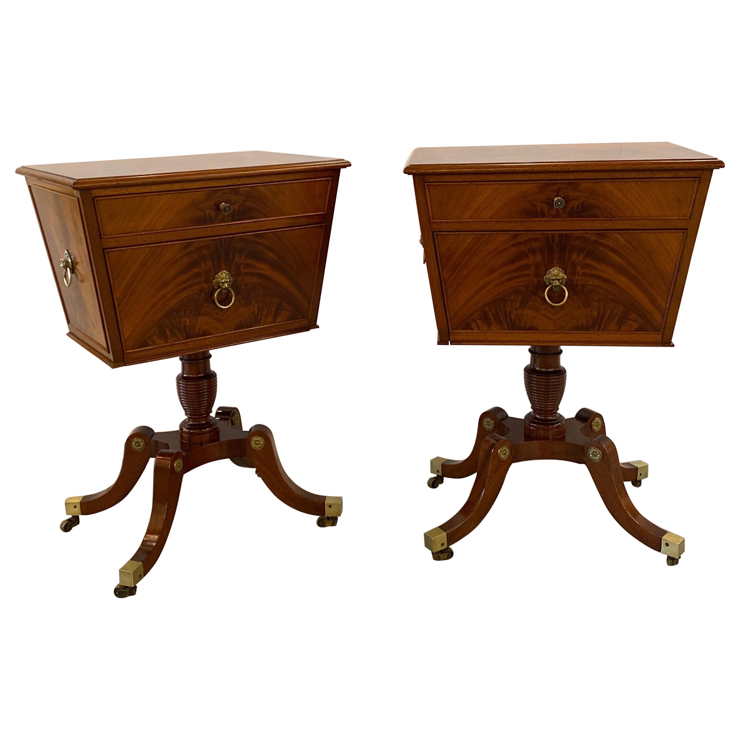 Pair of Flame Mahogany Side Table Cabinets
