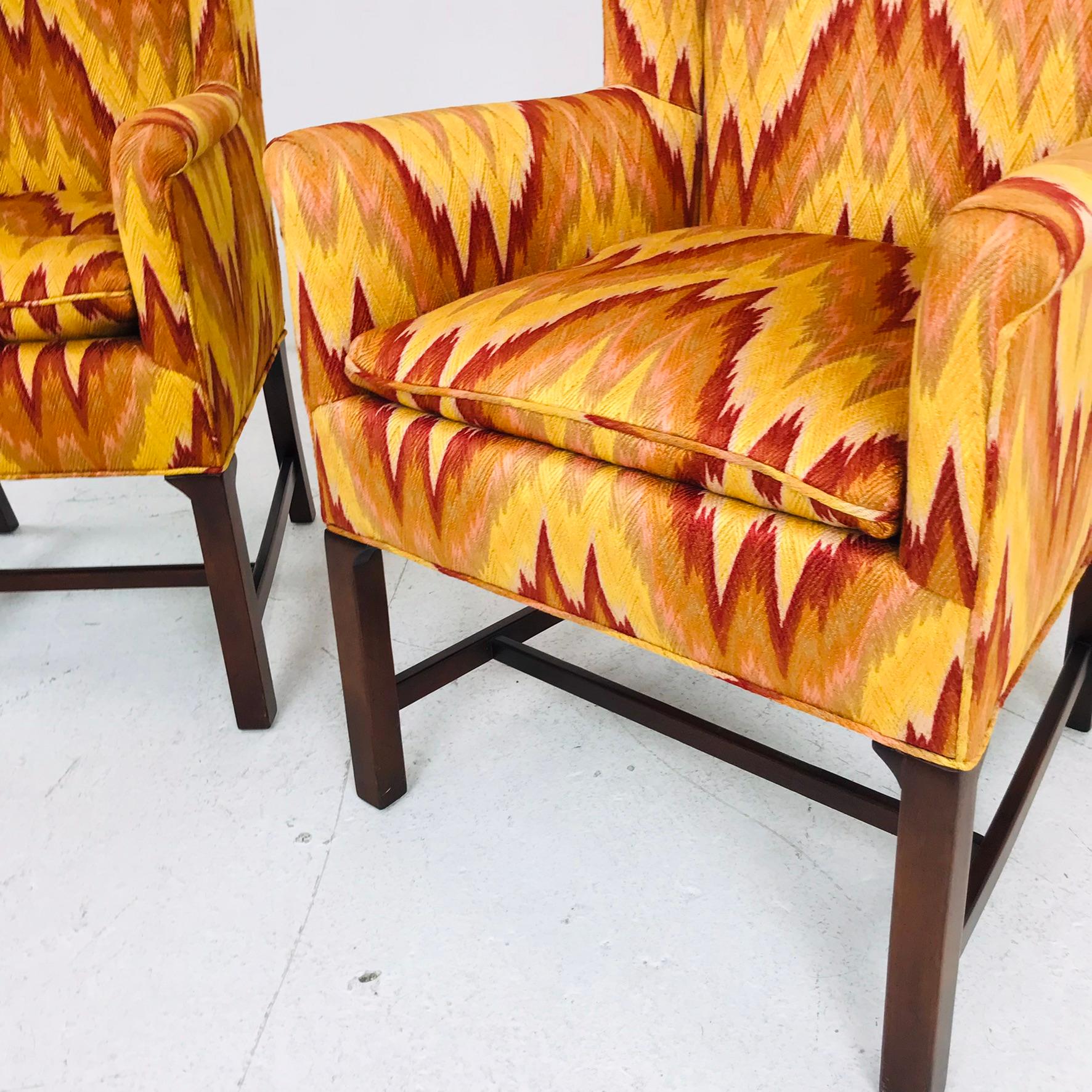 Upholstery Pair of Flame Stitch High Back Square Wing Chairs For Sale