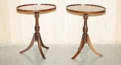 Pair of Flamed Hardwood Beresford & Hicks Side End Lamp Tables with Gallery Rail