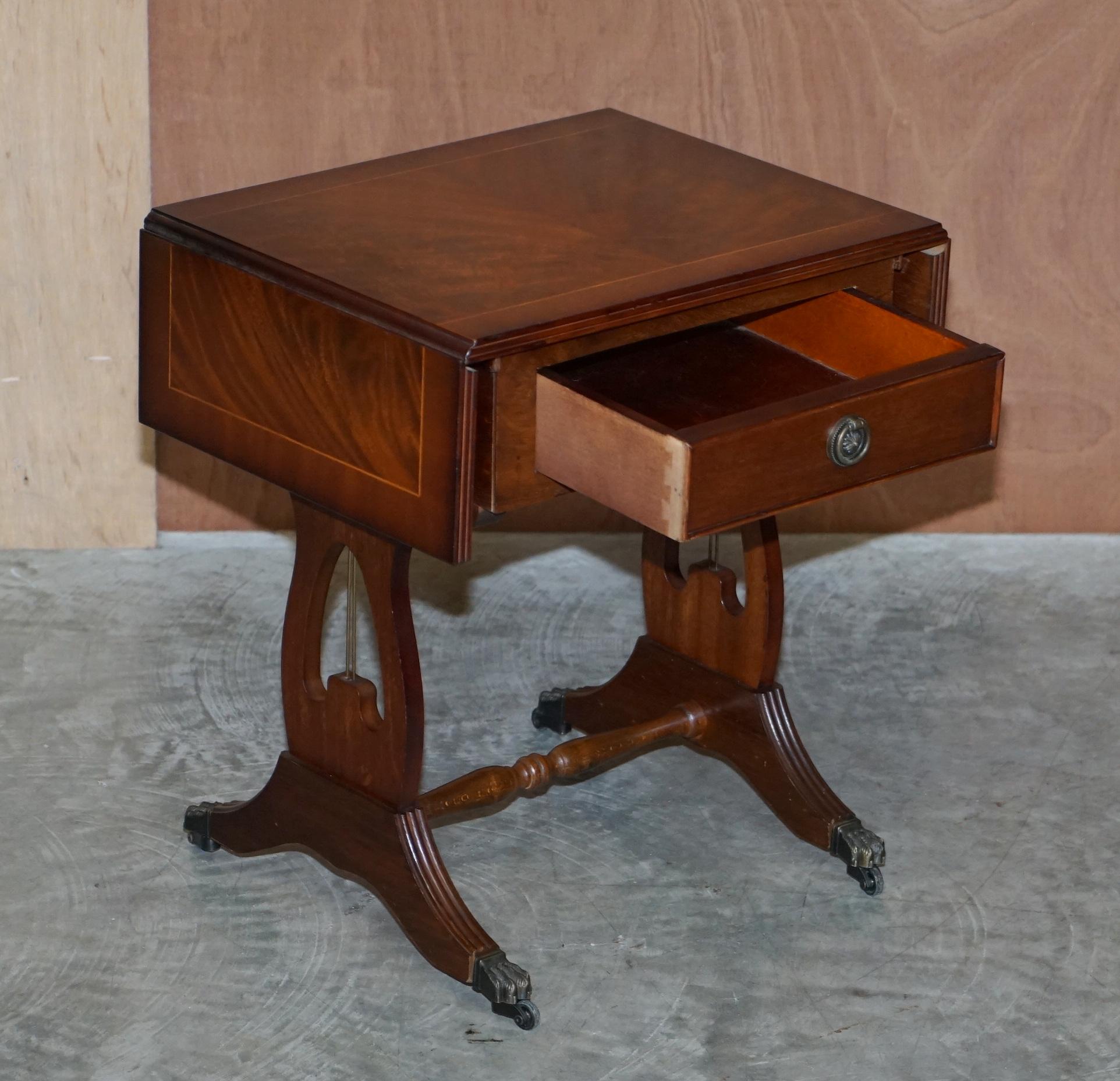 Pair of Flamed Hardwood Extending Side End Lamp Tables with Lion Paw Castors For Sale 5