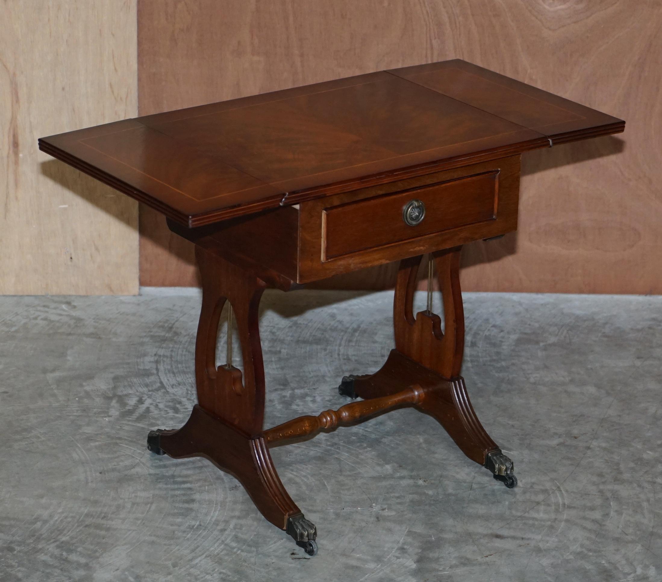 Pair of Flamed Hardwood Extending Side End Lamp Tables with Lion Paw Castors For Sale 8