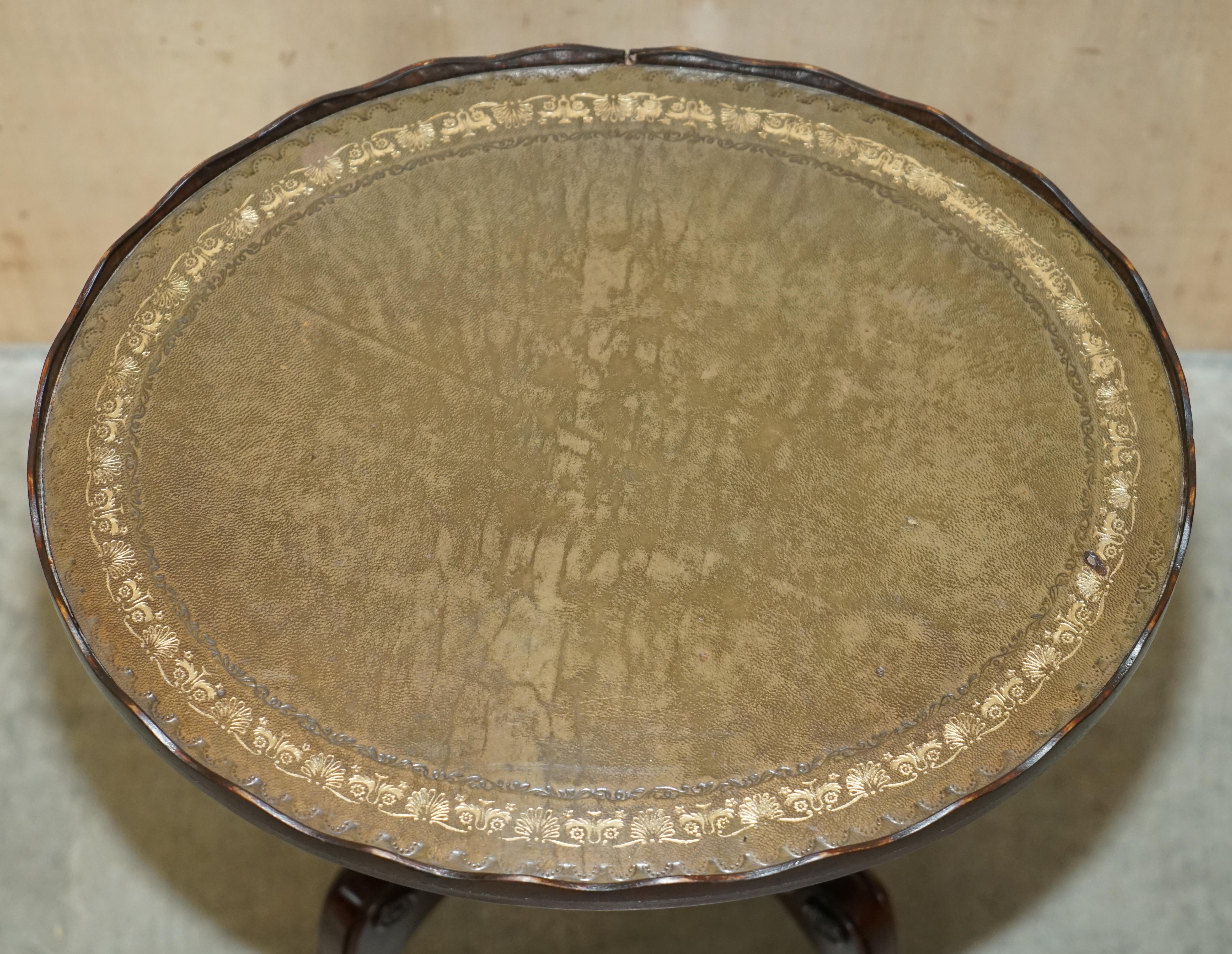Pair of Flamed Hardwood Green Leather Oval Gallery Railed Side End Lamp Tables 5