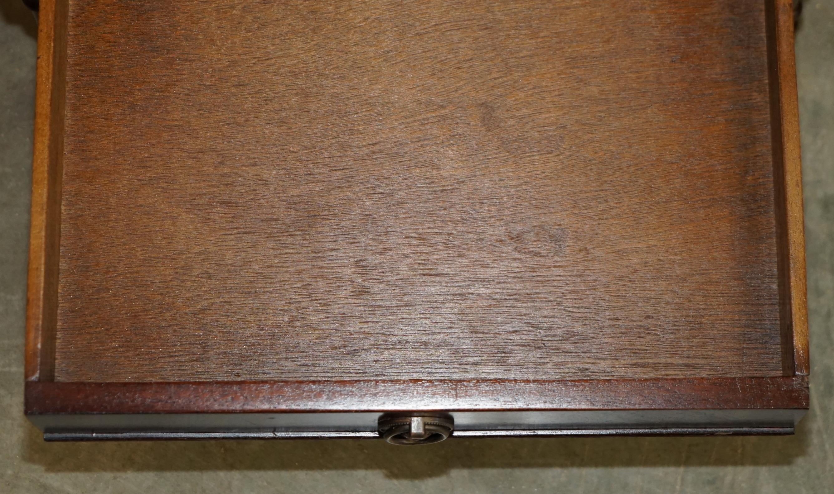PAIR OF FLAMED HARDWOOD TWO TIER SIDE END LAMP WINE TABLES WITH SINGLE DRAWERs For Sale 6
