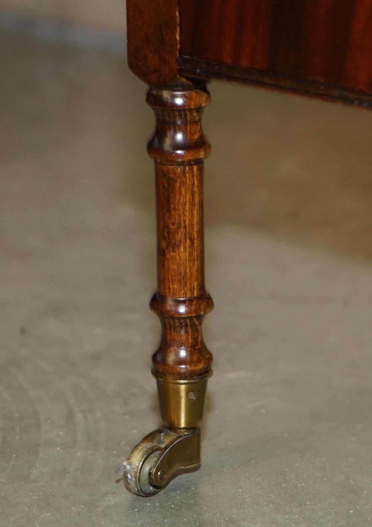 Hardwood PAIR OF FLAMED HARDWOOD TWO TIER SIDE END LAMP WINE TABLES WITH SINGLE DRAWERs For Sale