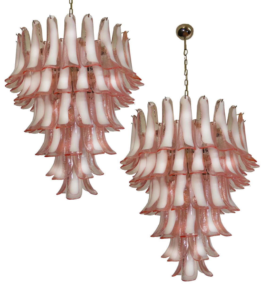 Pair of 'Flamingo' Italian 75 Petal Chandeliers, Murano 9