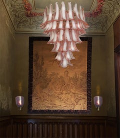 Pair of 'Flamingo' Italian 75 Petal Chandeliers, Murano