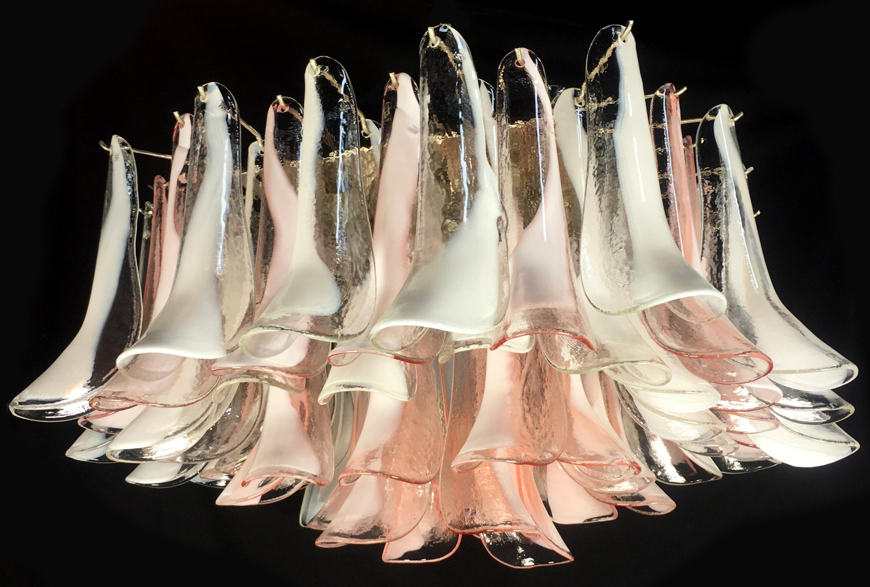 Pair  'Flamingo' 64 Petal  Italian Chandeliers Ceiling Lights, Murano In Excellent Condition For Sale In Budapest, HU