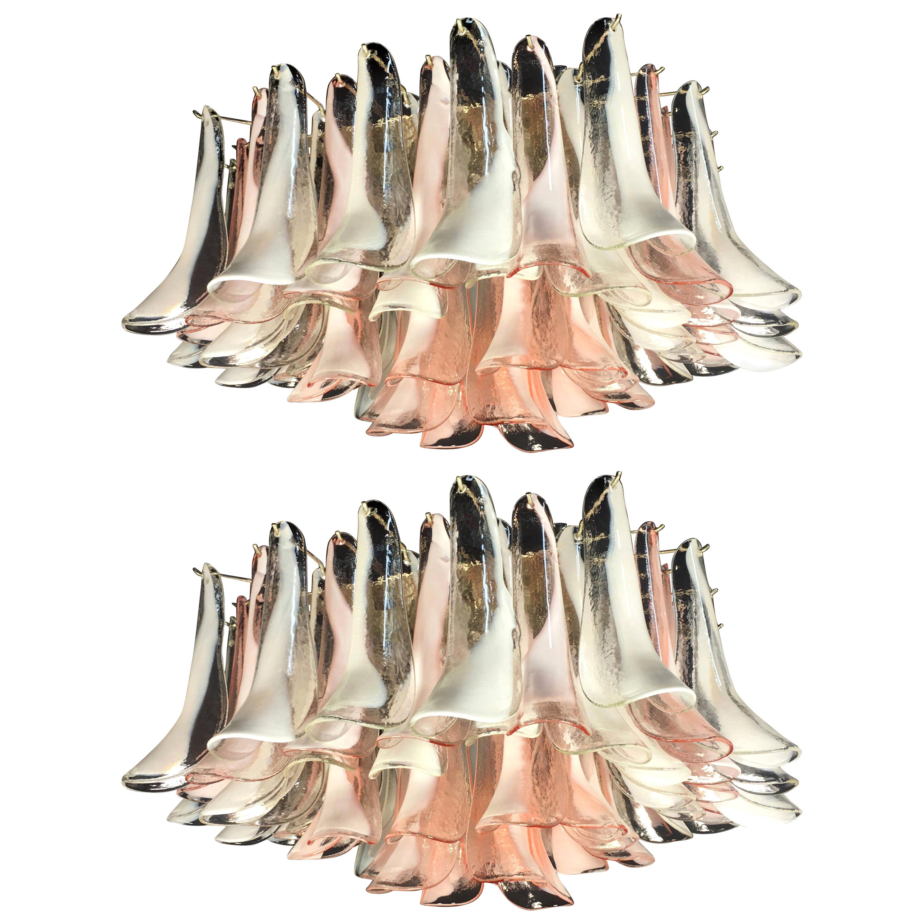 Pair  'Flamingo' 64 Petal  Italian Chandeliers Ceiling Lights, Murano For Sale