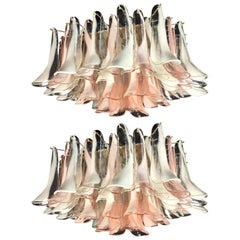 Retro Pair  'Flamingo' 64 Petal  Italian Chandeliers Ceiling Lights, Murano