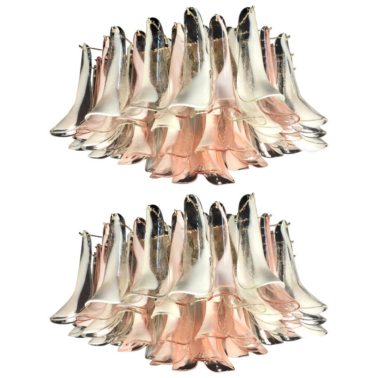 Pair  'Flamingo' Petal  Italian Chandeliers Ceiling Lights, Murano For Sale