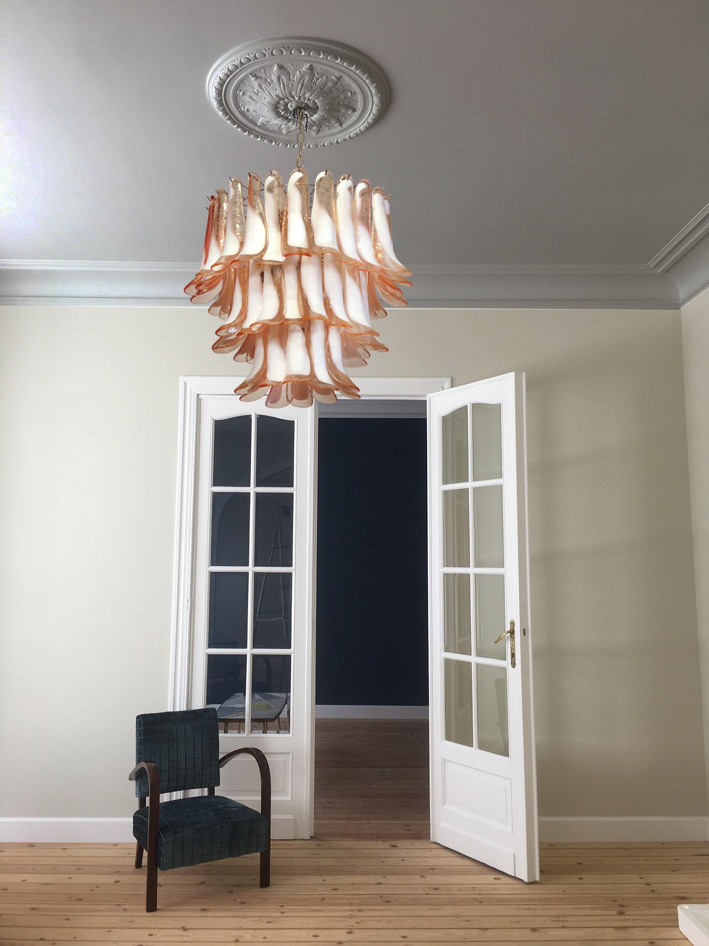 20th Century Pair of 'Flamingo' Italian Petal Chandeliers, Murano