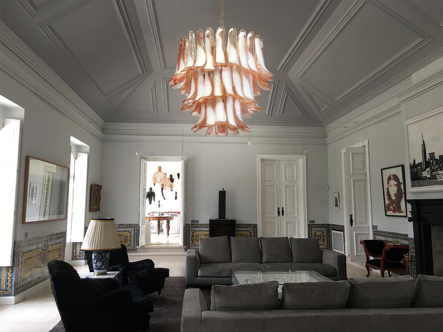 Pair of 'Flamingo' Italian Petal Chandeliers, Murano 2