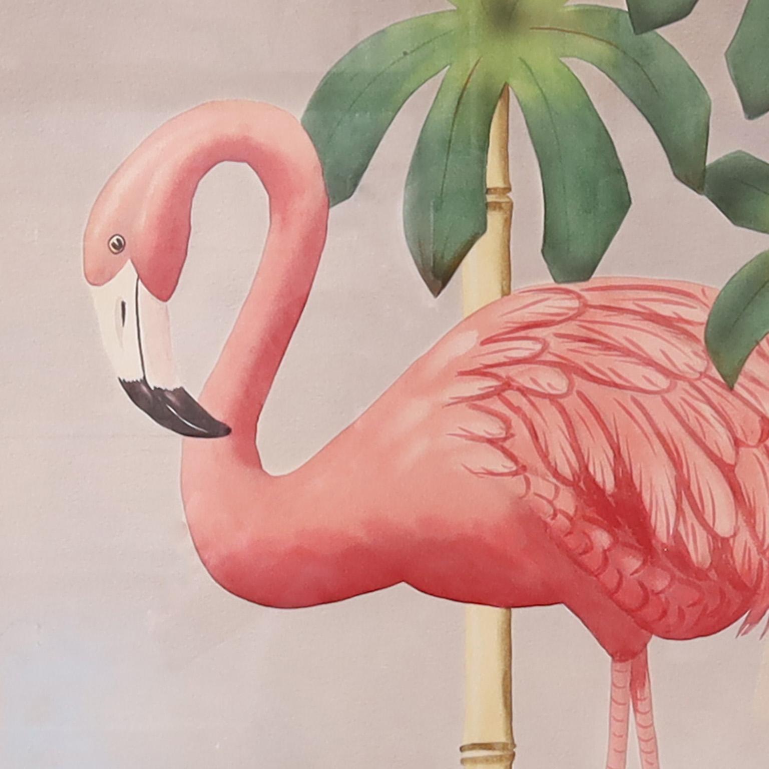 Art Deco Pair of Flamingo Watercolors on Paper