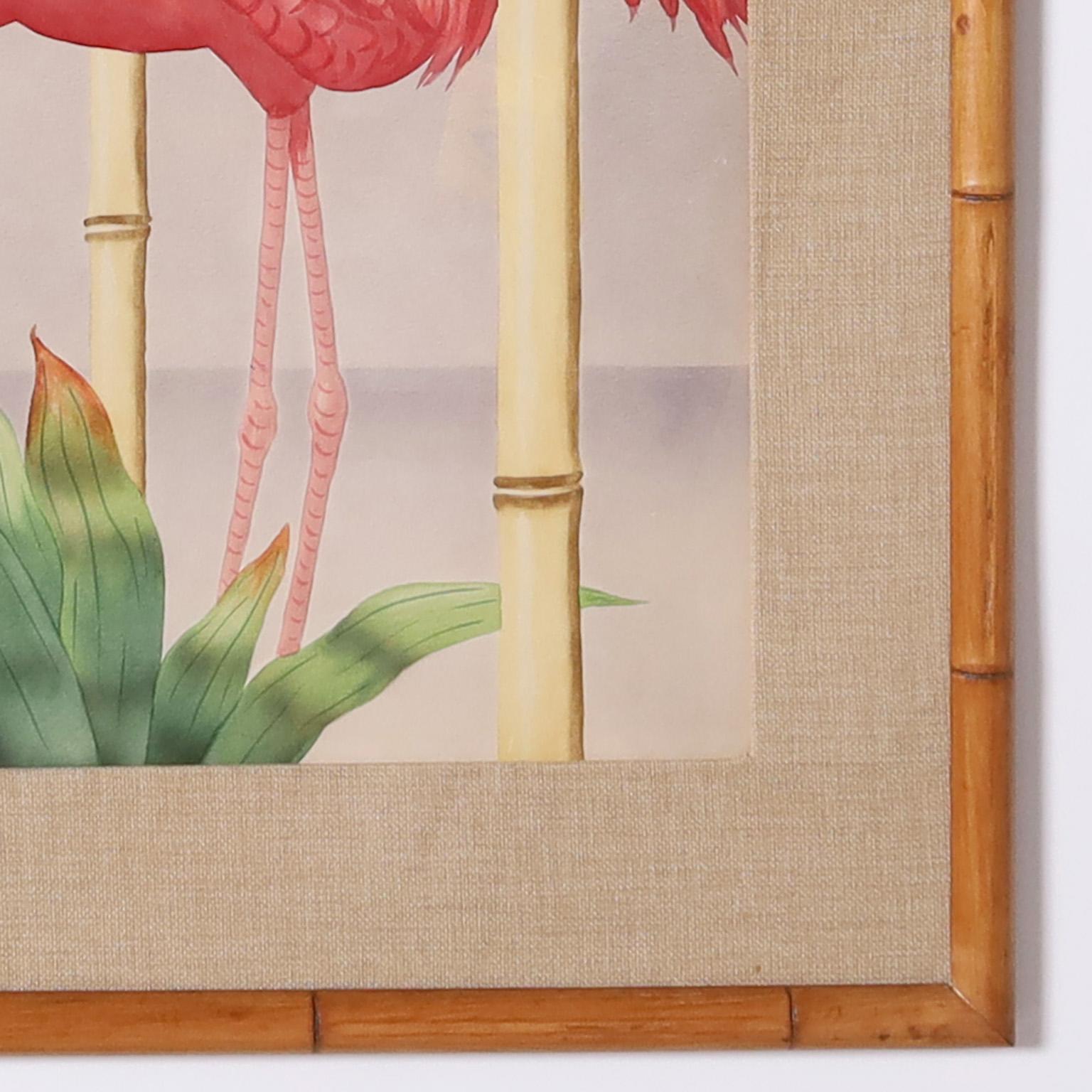 Hand-Painted Pair of Flamingo Watercolors on Paper