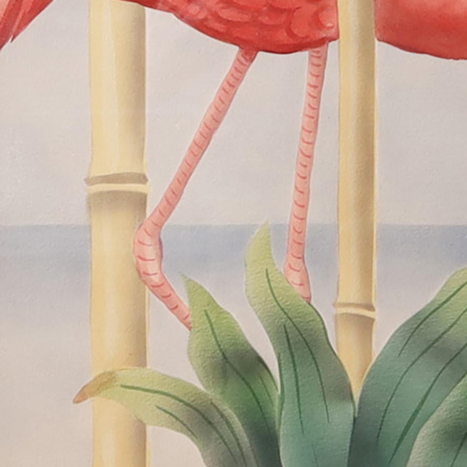 20th Century Pair of Flamingo Watercolors on Paper