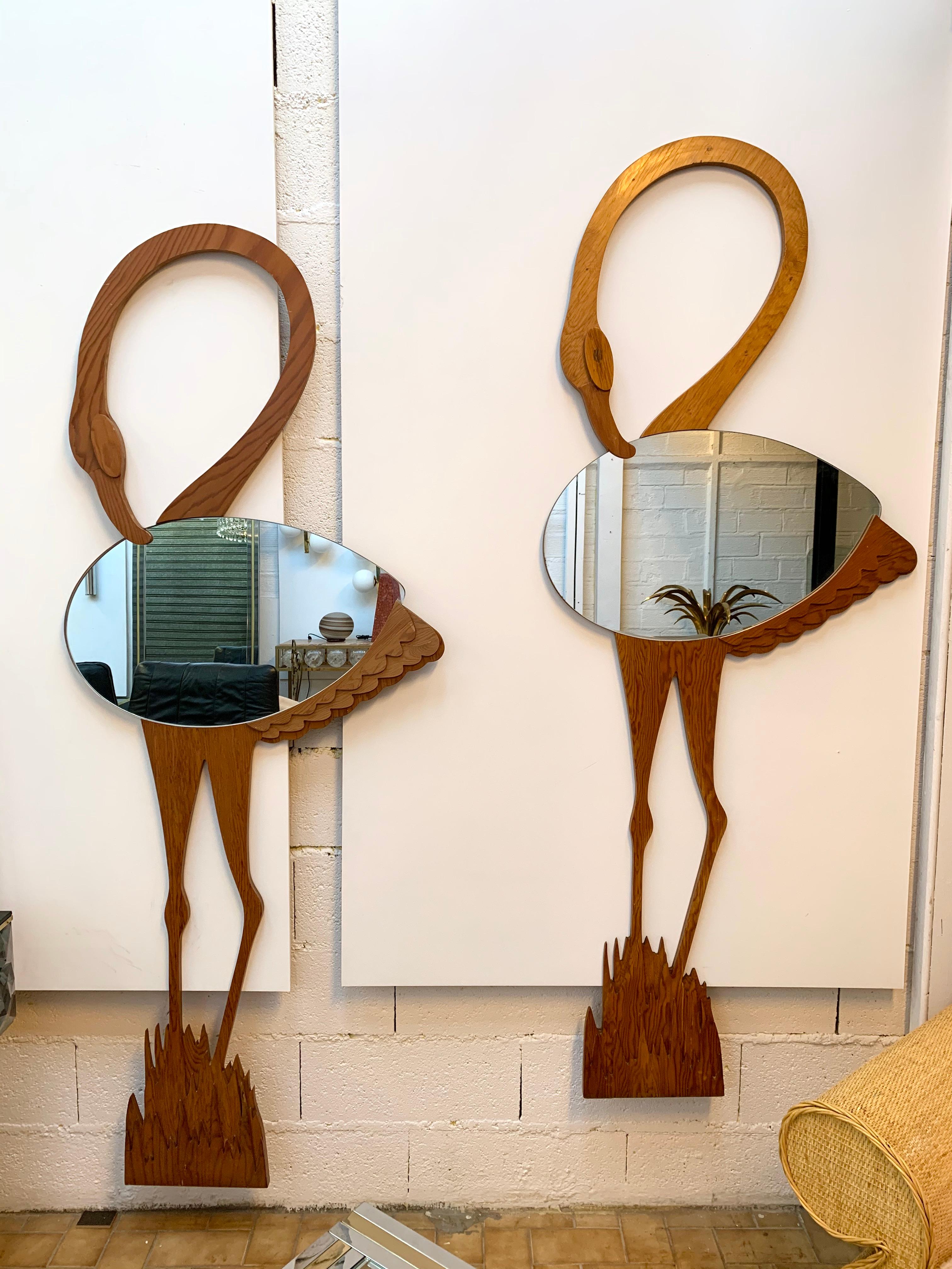 Pair of Flamingo Wood Mirror by Max Papiri, Italy, 1970s 7
