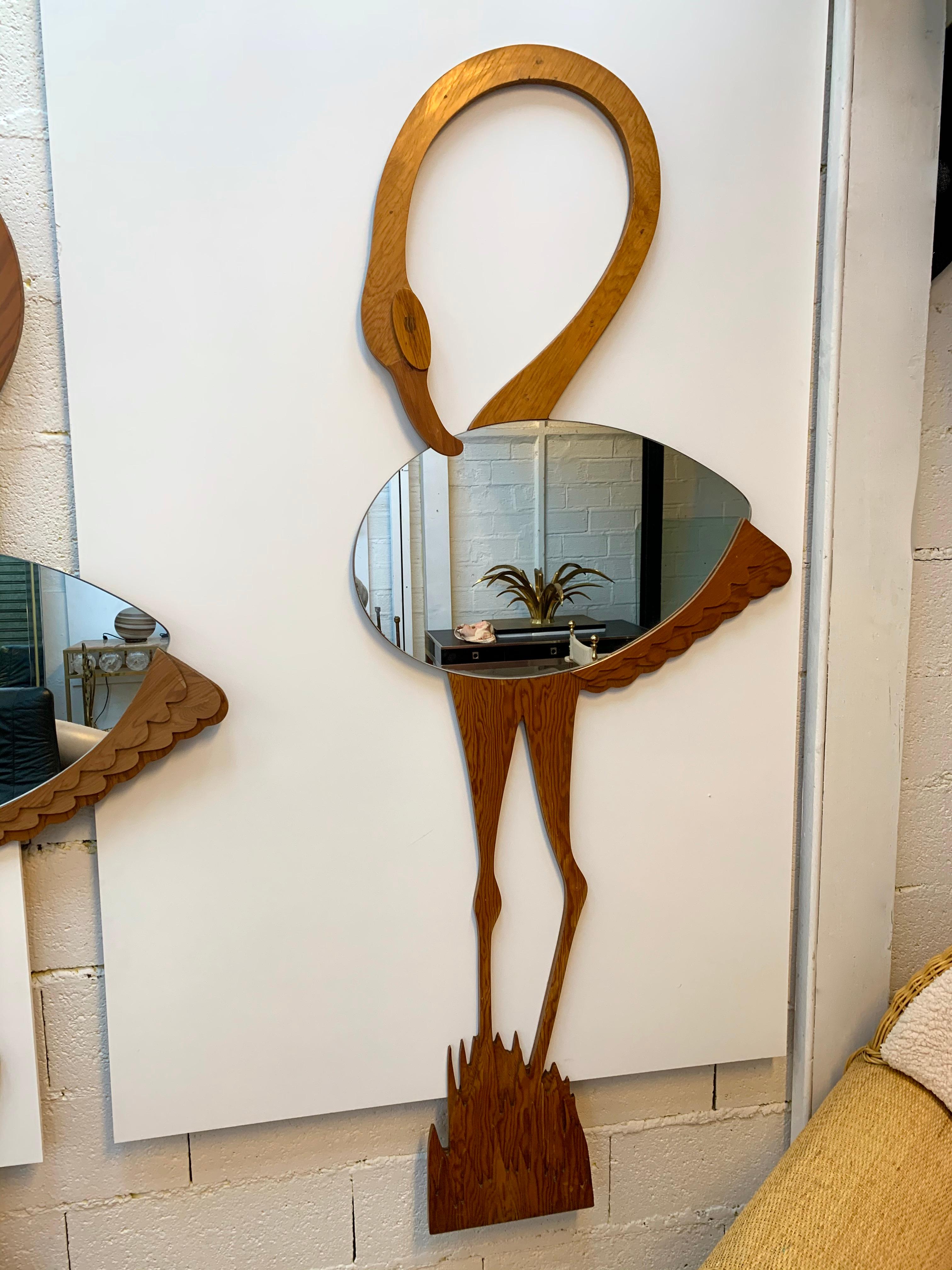Pair of Flamingo Wood Mirror by Max Papiri, Italy, 1970s 3