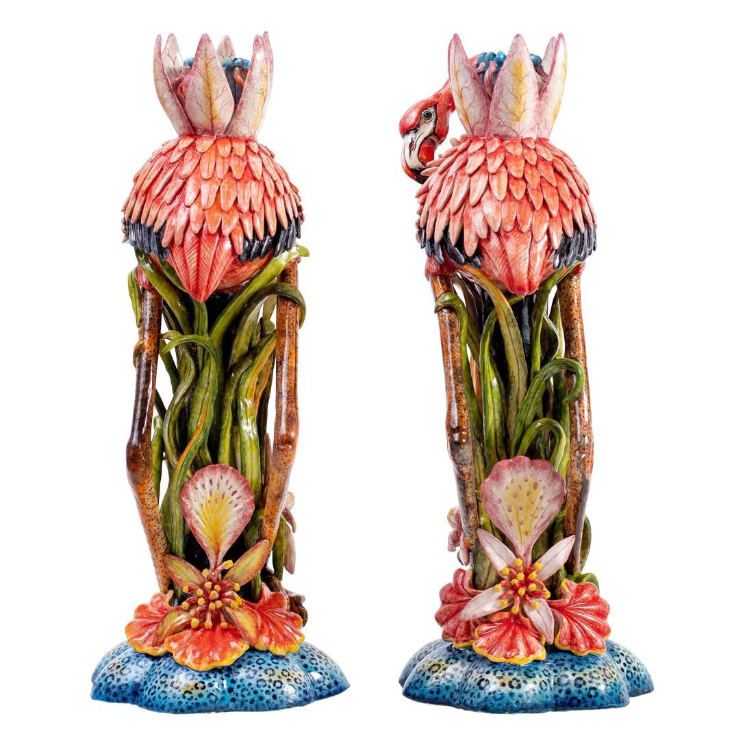 Pareja de candelabros de flamencos y flores de lis, Hand Made in South Africa Moderno en venta