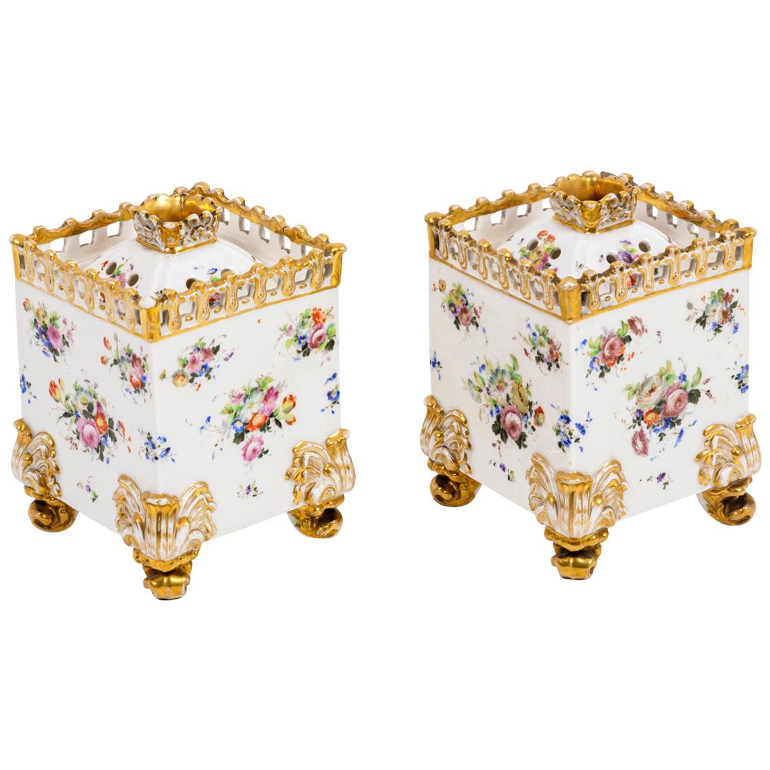 Pair of Flasks in Porcelain of Paris, 19th Century