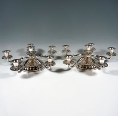 Pair Of Flat 6-Flame Biedermeier Silver Candle Holders, Around 1860