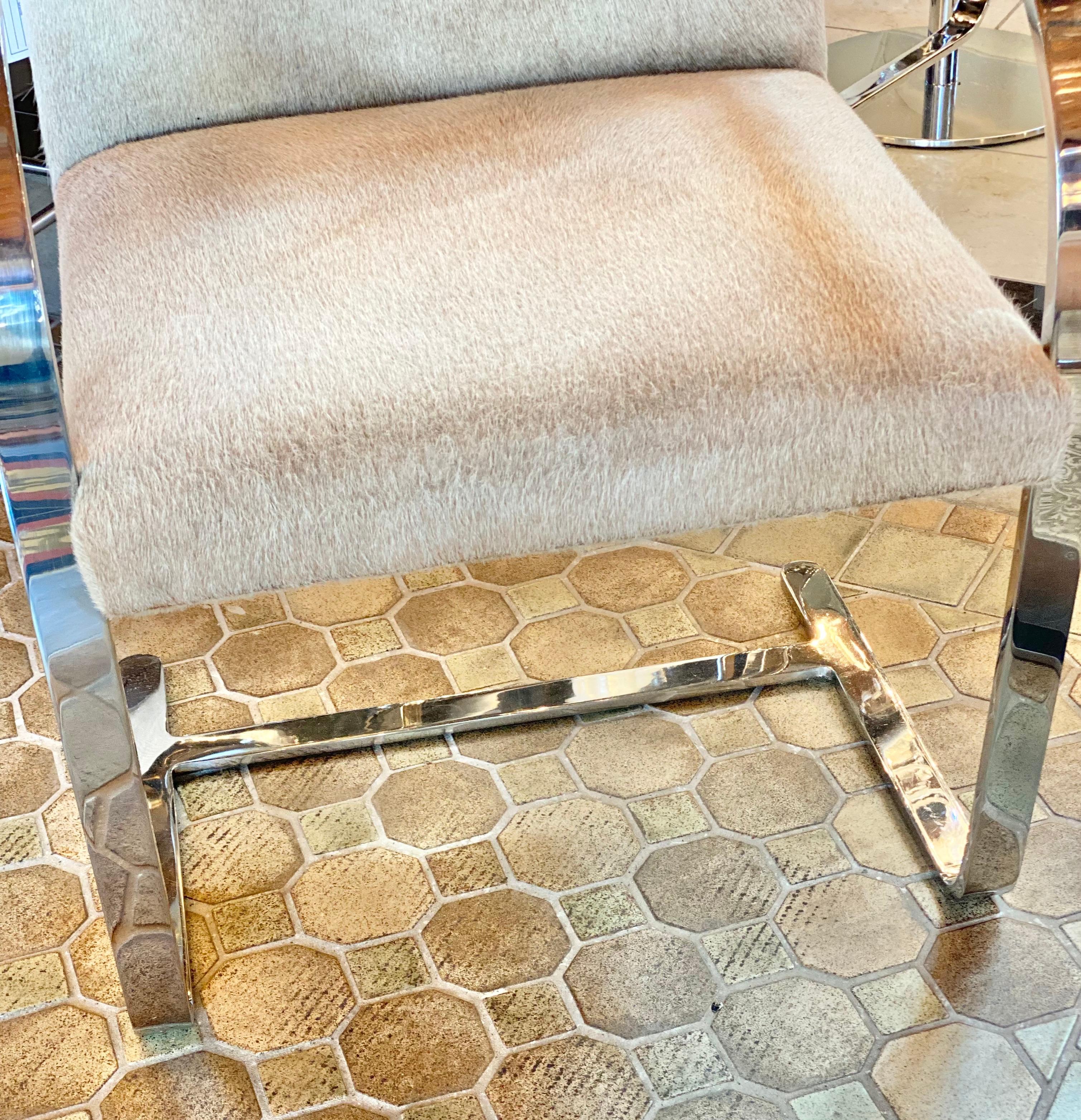Contemporary Pair of Flat Arm Chairs with Pony Hair Upholstery