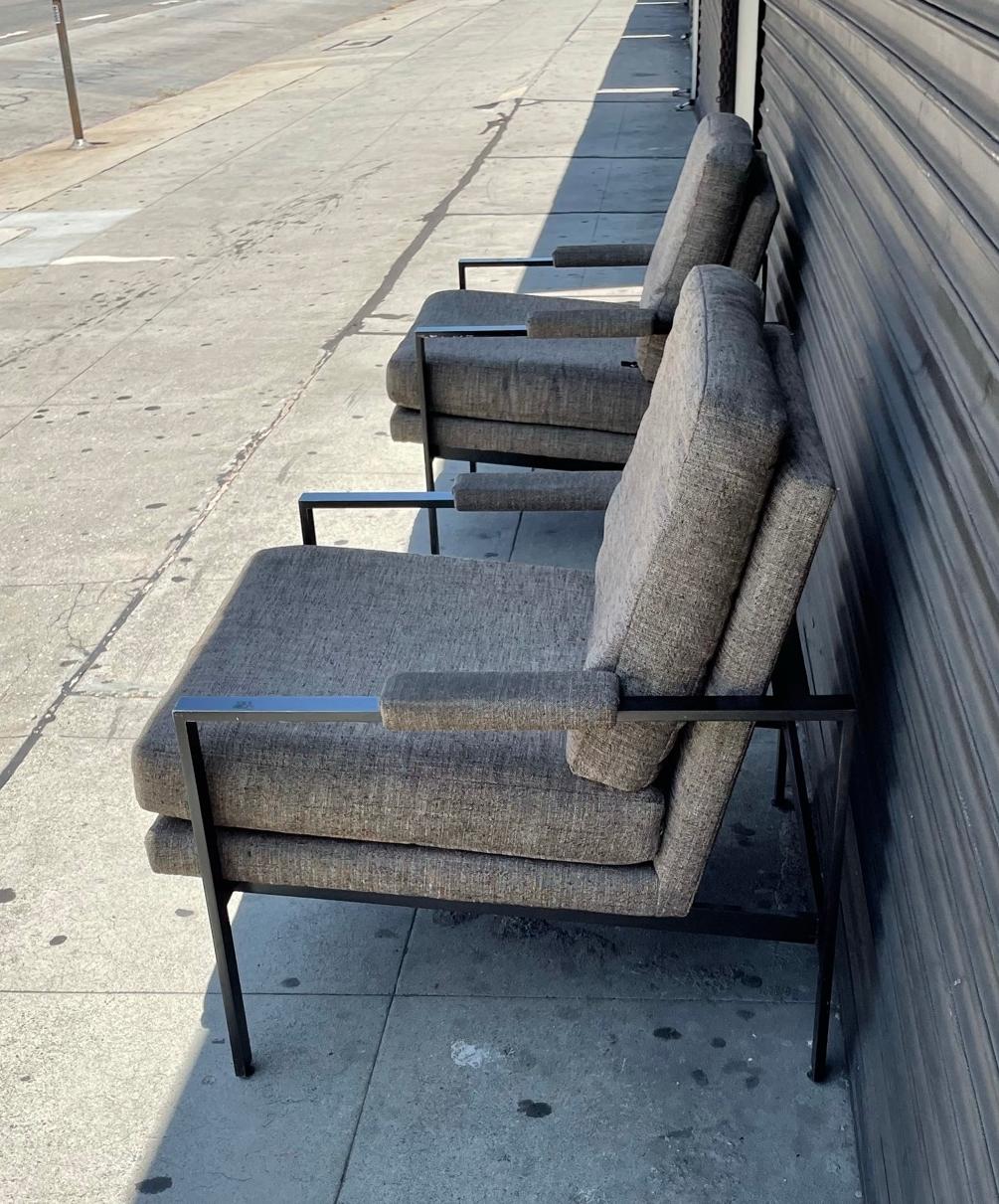 American Pair of Flat Bar Arm Chairs by Milo Baughman