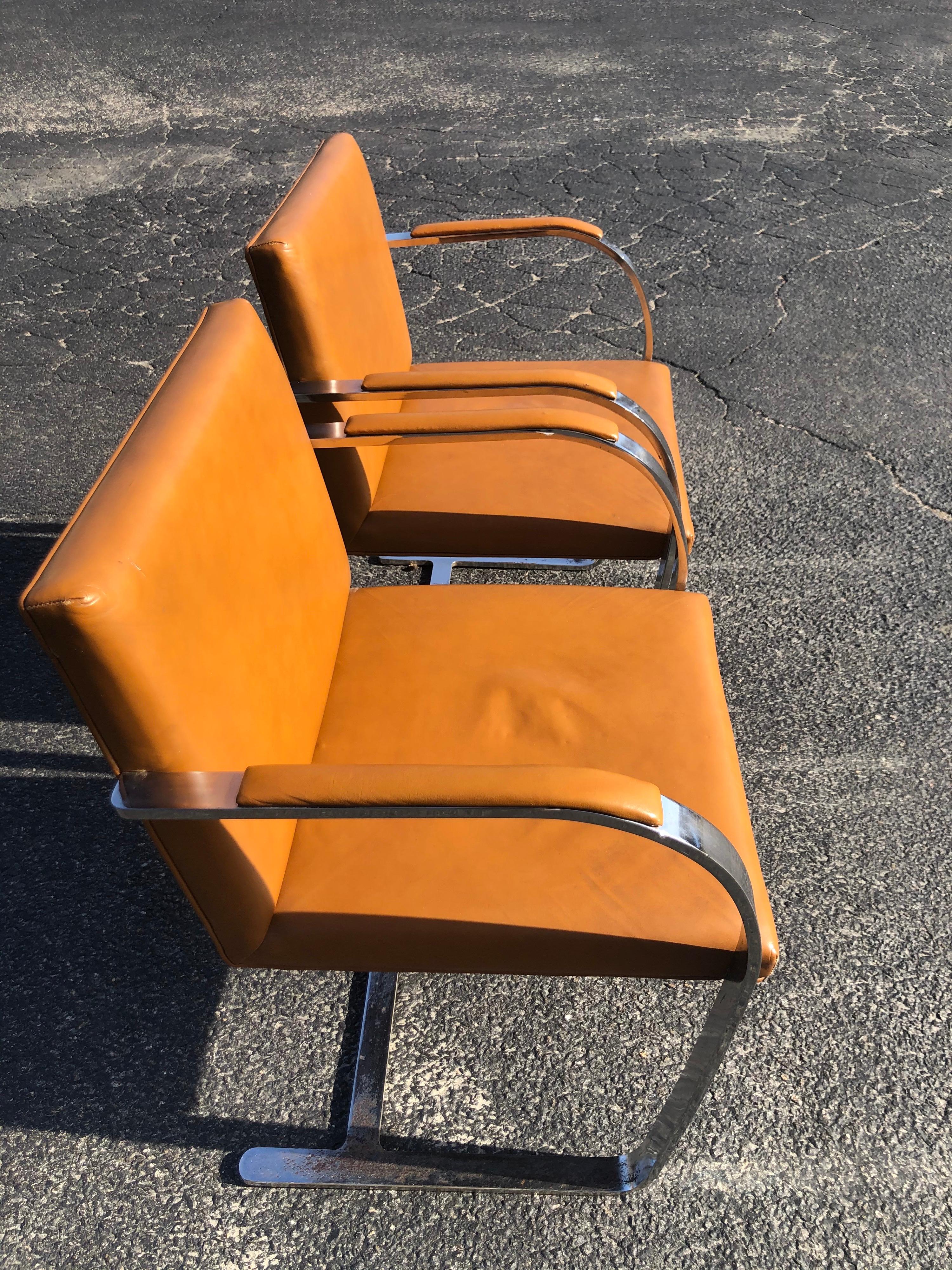 Pair of Flat Bar Brno Chairs in the Style of Ludwig Mies van der Rohe 7