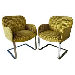 Vintage Pair of Flat Bar Chairs in the Style of Milo Baughman in a Checkerboard Velvet