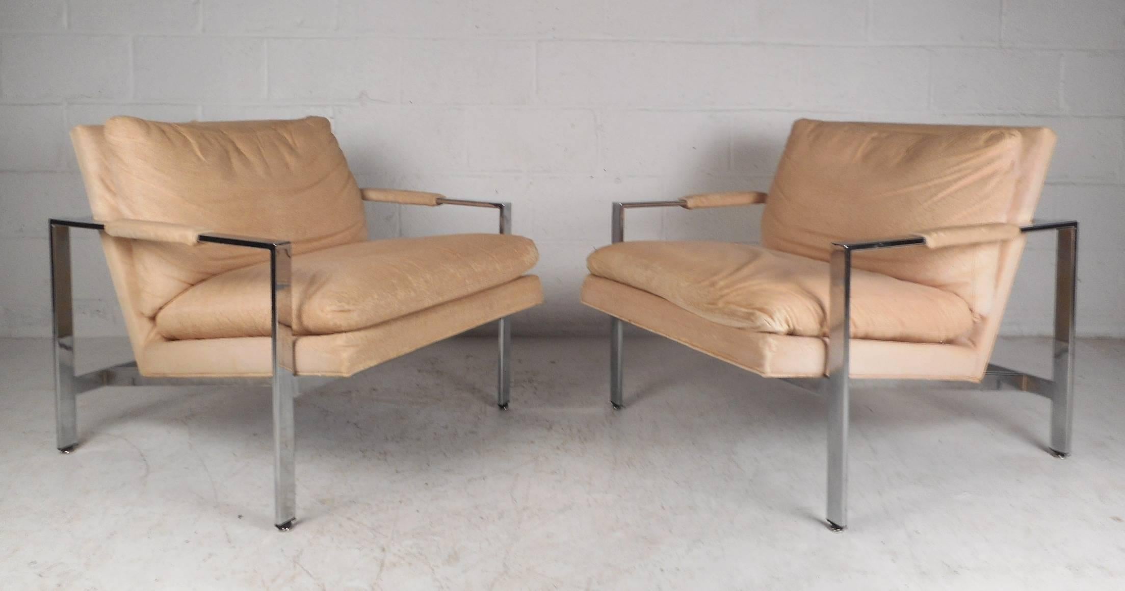 Mid-Century Modern Paire de fauteuils de salon chromés de bar plats de Milo Baughman pour Thayer Coggin en vente