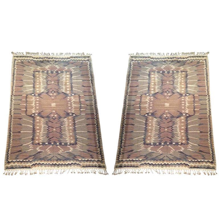 Swedish Pair of Flat-Weave Carpets by Barbro Nilsson for MNF, Sweden