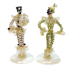 Pair of Flavio Poli for Seguso Vetri D' Arte Murano La Commedia, circa 1940
