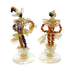 Pair of Flavio Poli for Seguso Vetri D' Arte Murano La Commedia, circa 1940