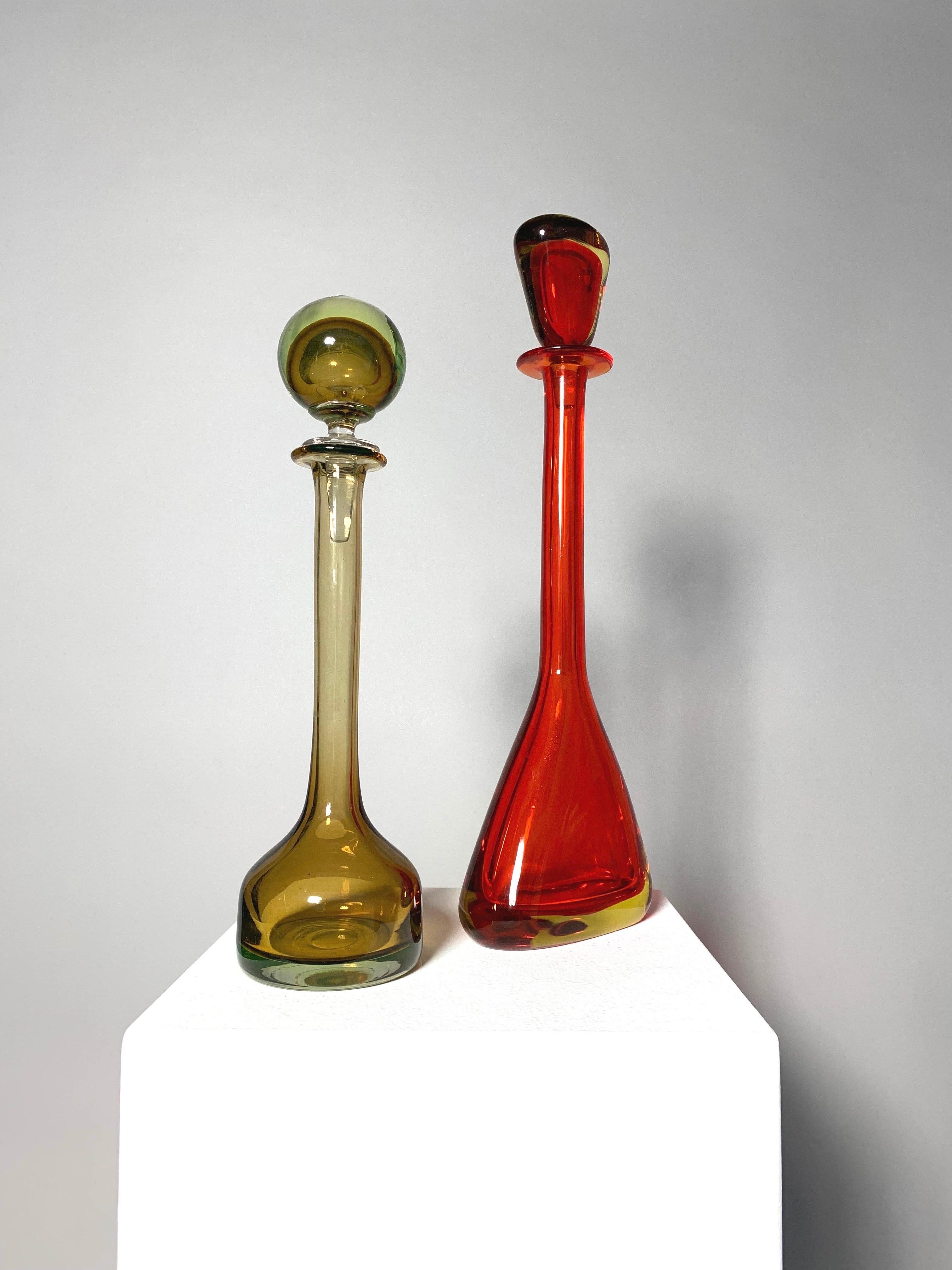 Italian Pair of Flavio Poli Murano Glass Bottles Seguso Vetri d'Arte, Italy, 1960s 