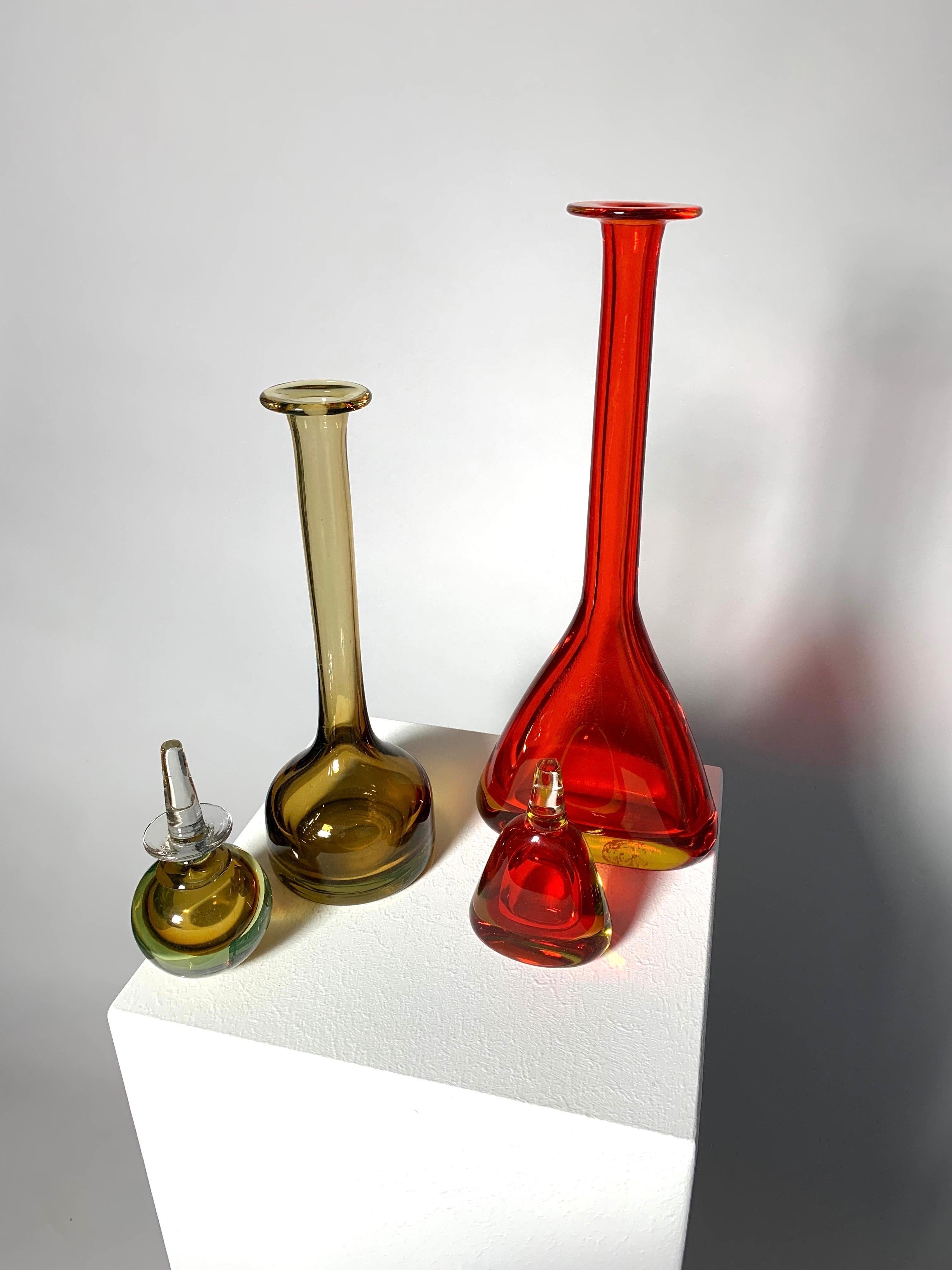 Mid-20th Century Pair of Flavio Poli Murano Glass Bottles Seguso Vetri d'Arte, Italy, 1960s 