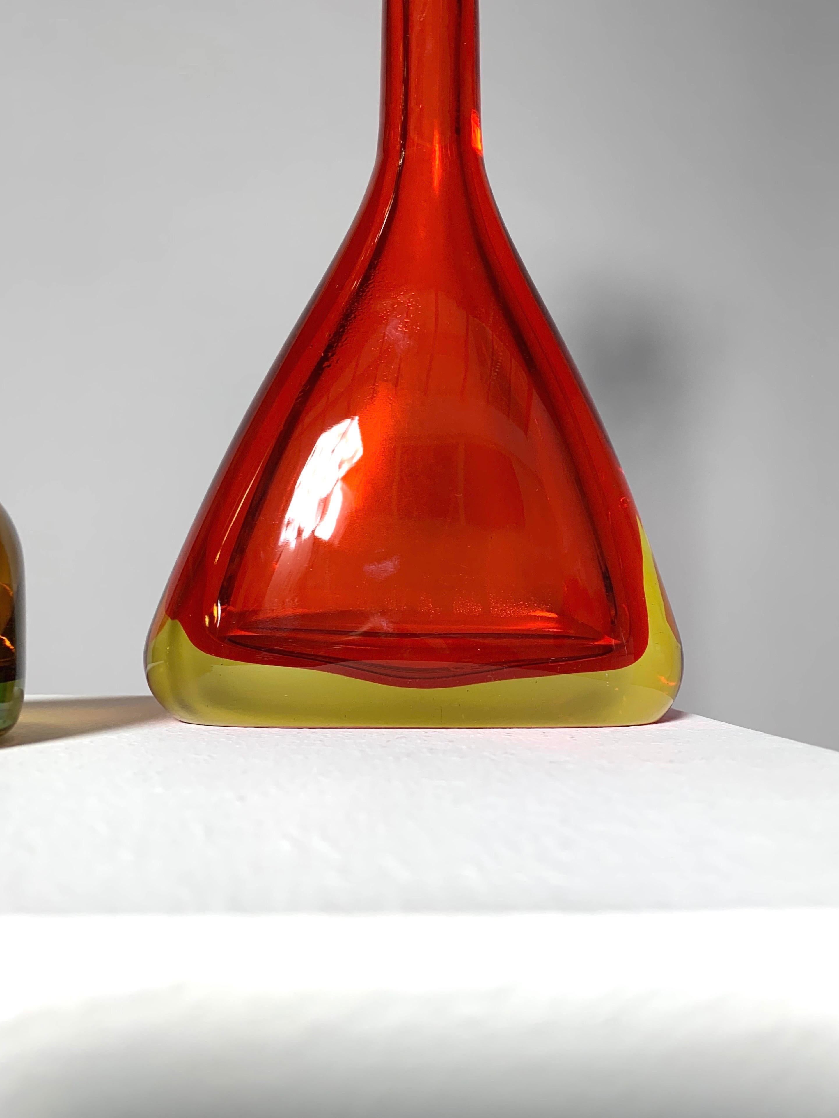 Blown Glass Pair of Flavio Poli Murano Glass Bottles Seguso Vetri d'Arte, Italy, 1960s
