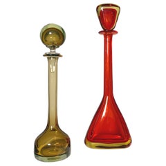 Pair of Flavio Poli Murano Glass Bottles Seguso Vetri d'Arte, Italy, 1960s