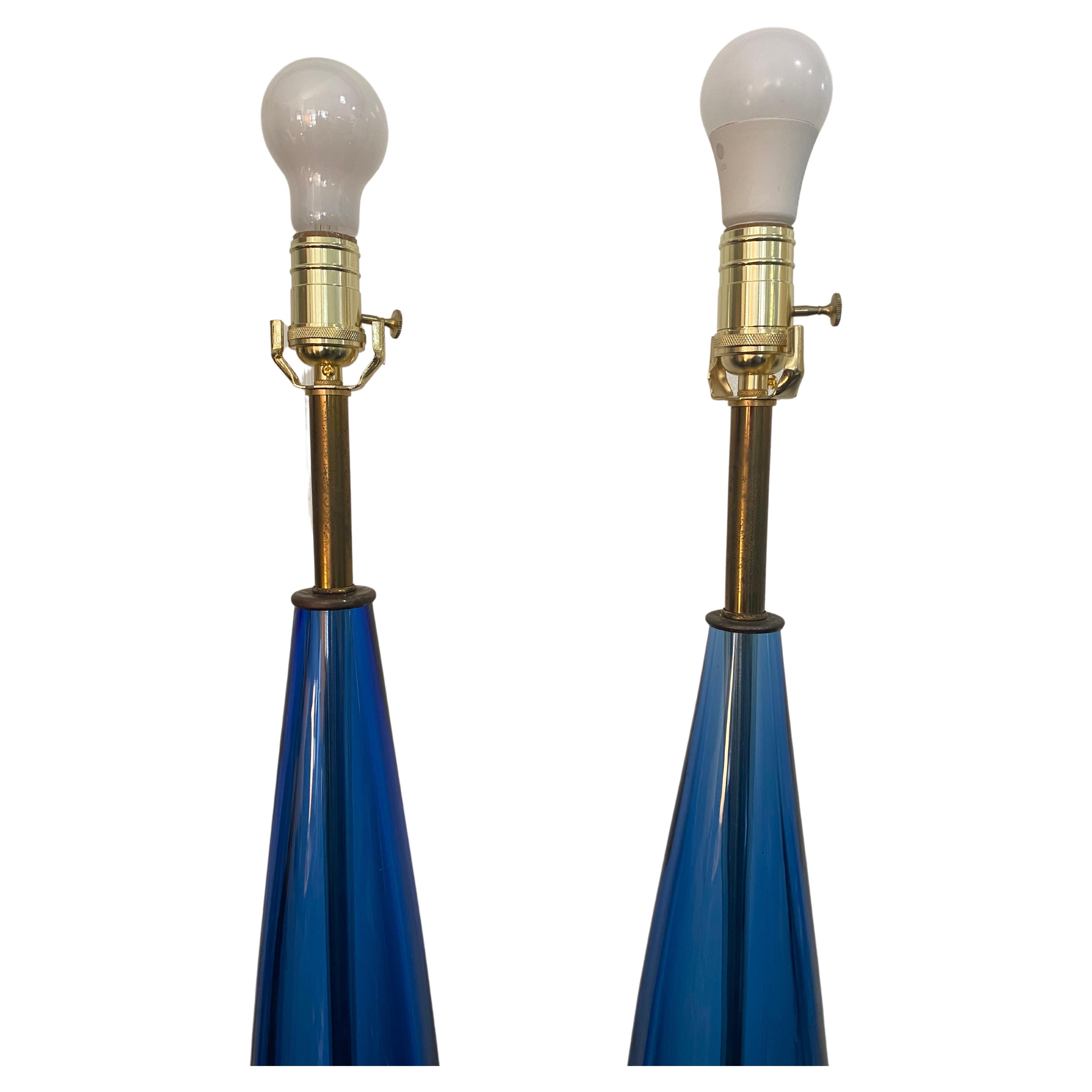 Paar bauchige Flavio Poli Murano-Tischlampen aus Italien, Sommerso-Glas (Handgefertigt) im Angebot